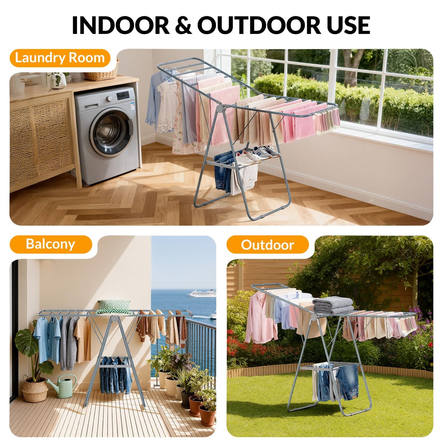 Hormes Foldable Laundry Drying Rack with 2-Tier