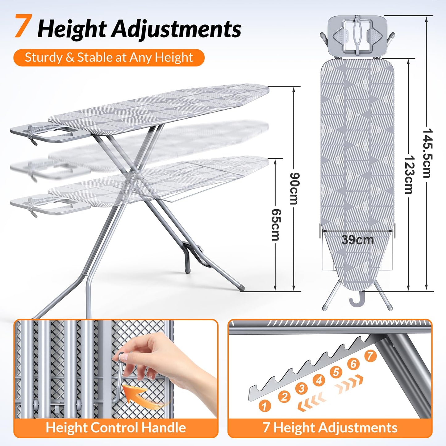 Hormes Ironing Board, 145x38cm with Steam Iron Rest