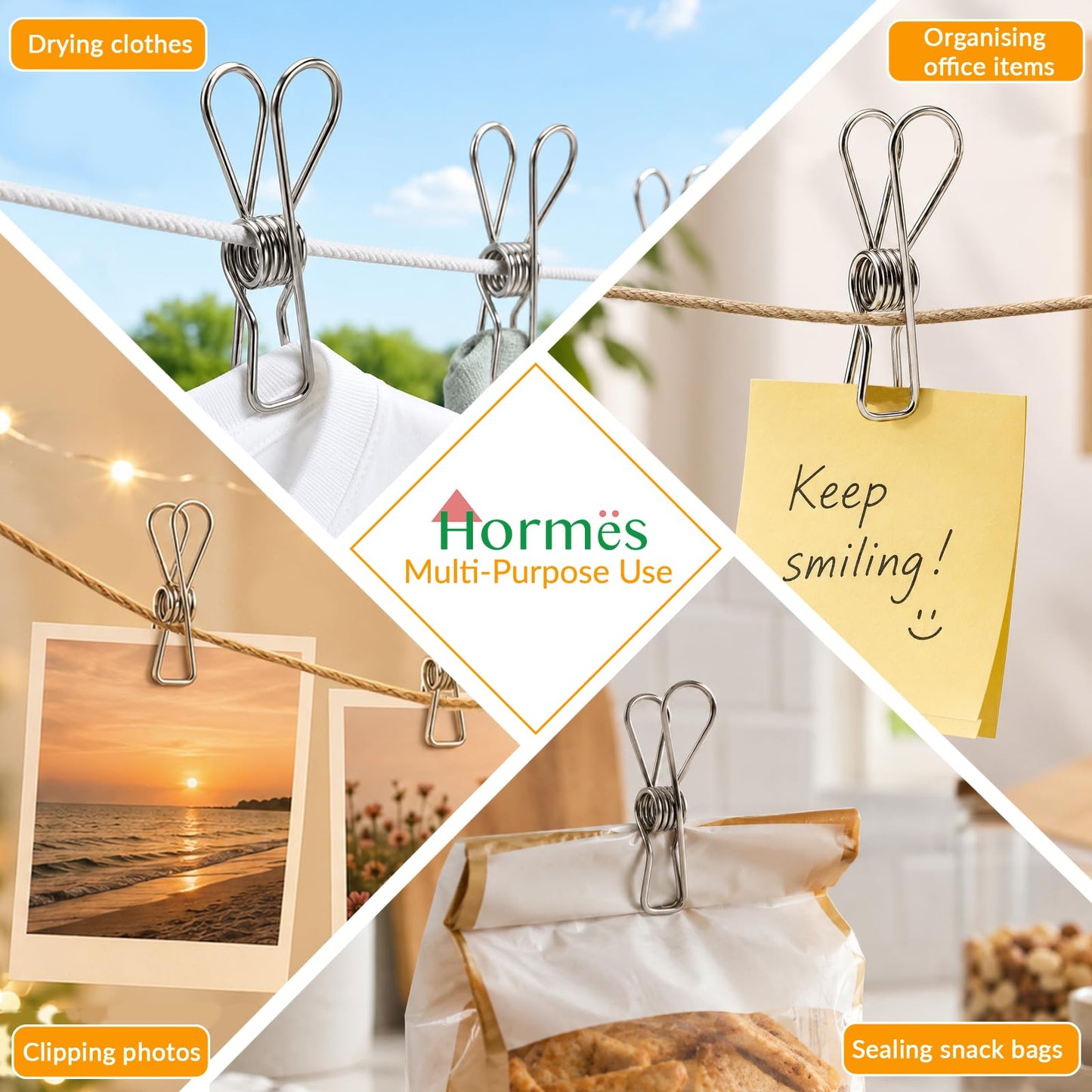 Hormes 100 Pack Stainless Steel Pegs for Washing Line