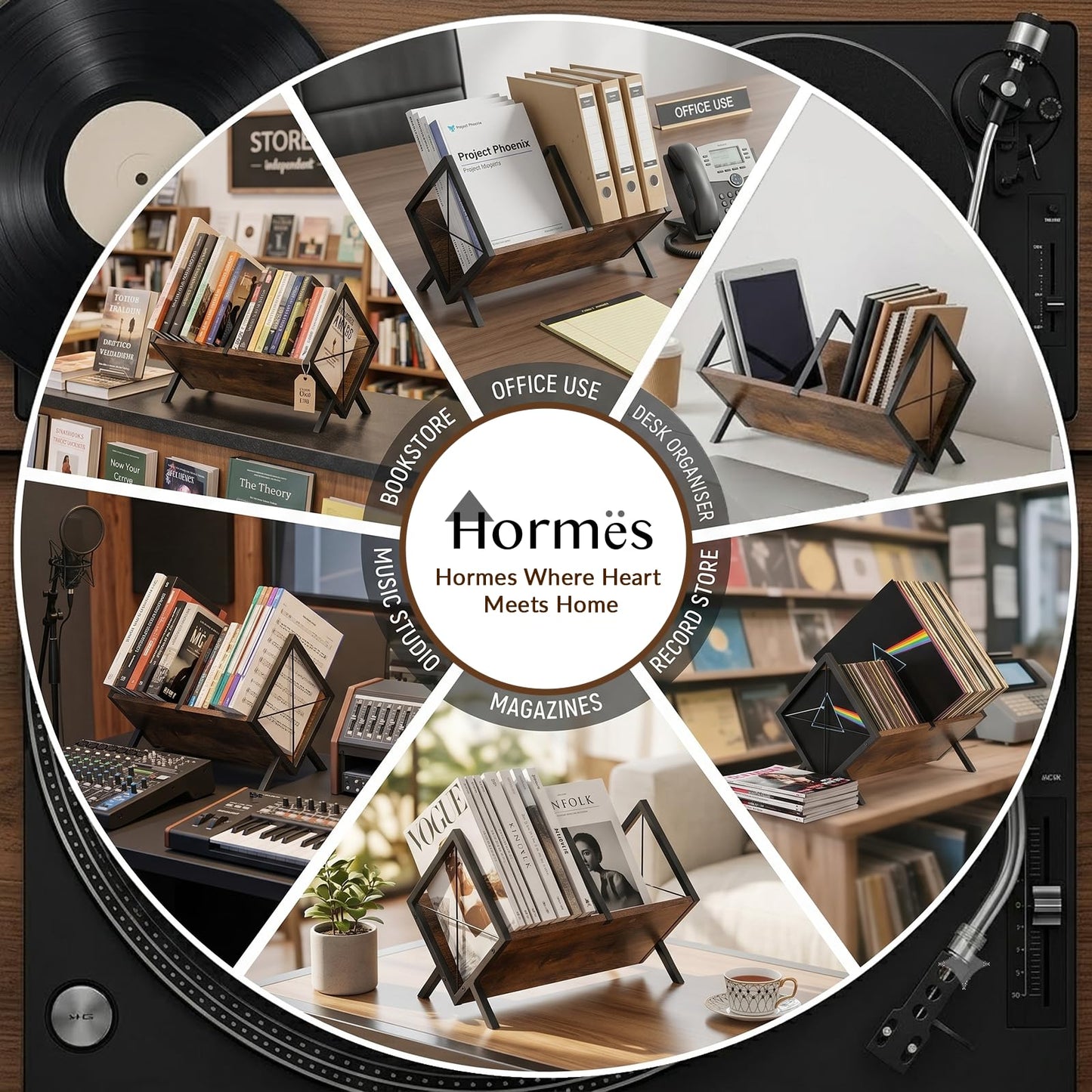 Hormes Vinyl Record Storage Rack, 80β100 LP Record Holder Stand
