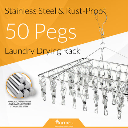 Homres Stainless Steel Clothes Drying Rack with 50 Pegs