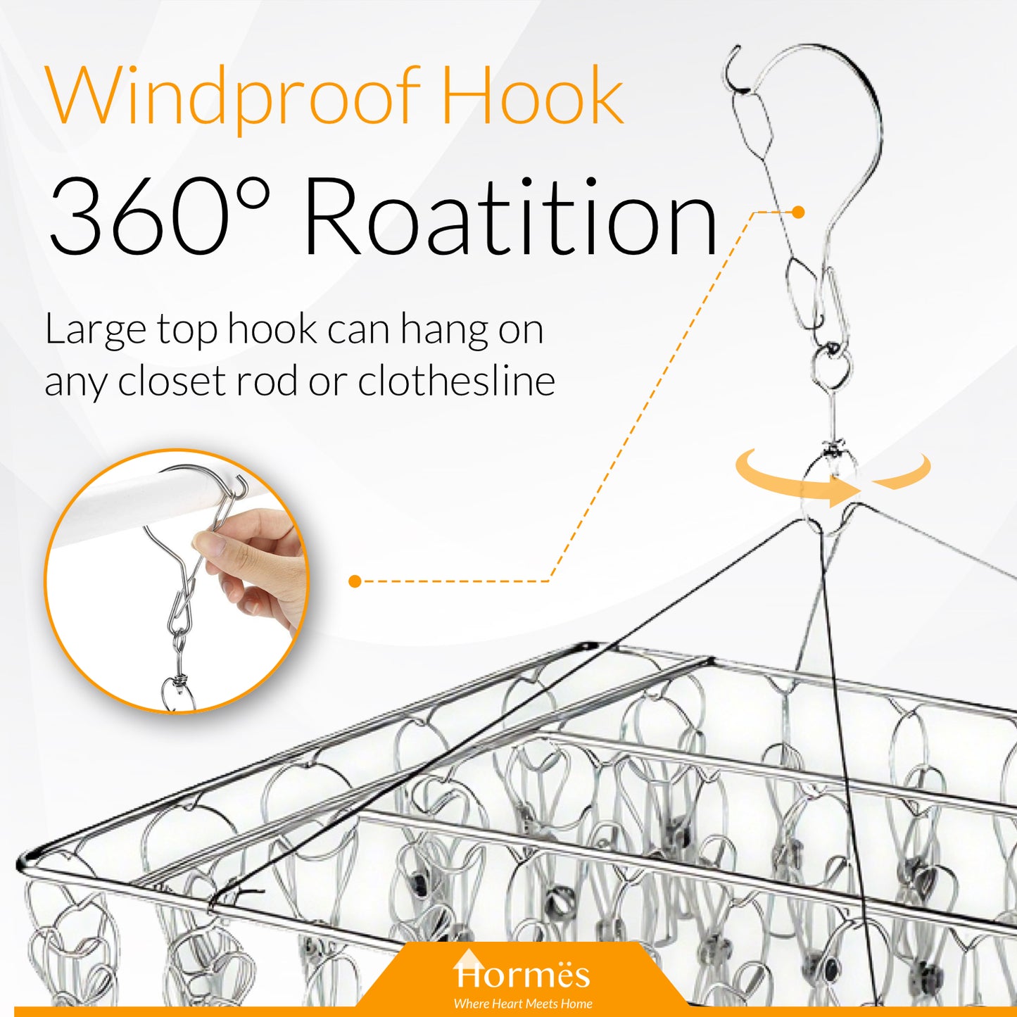 Homres Stainless Steel Clothes Drying Rack with 50 Pegs