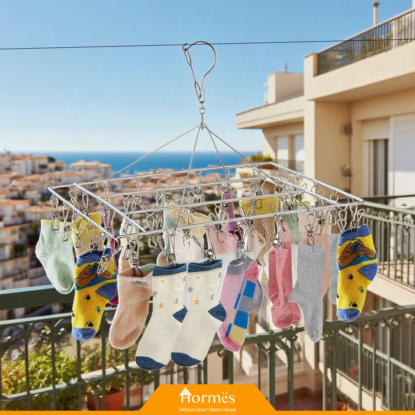 Homres Stainless Steel Clothes Drying Rack with 50 Pegs