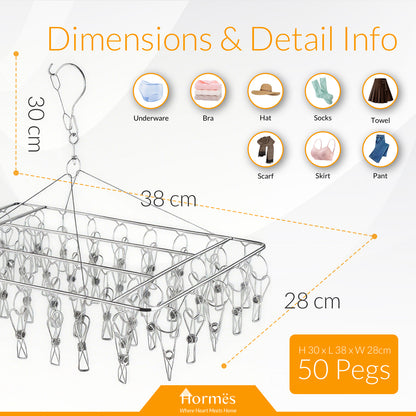 Homres Stainless Steel Clothes Drying Rack with 50 Pegs