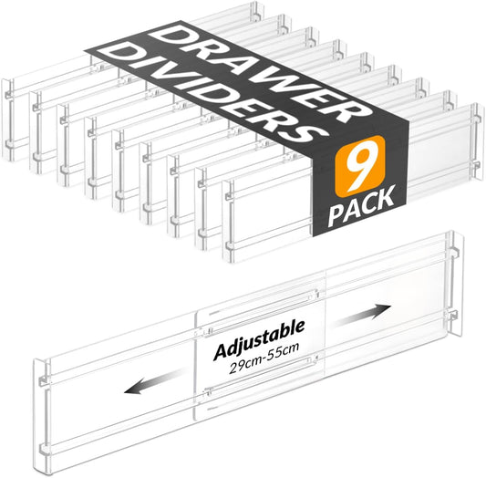 Hormes 9 Pack Adjustable Clear Drawer Dividers