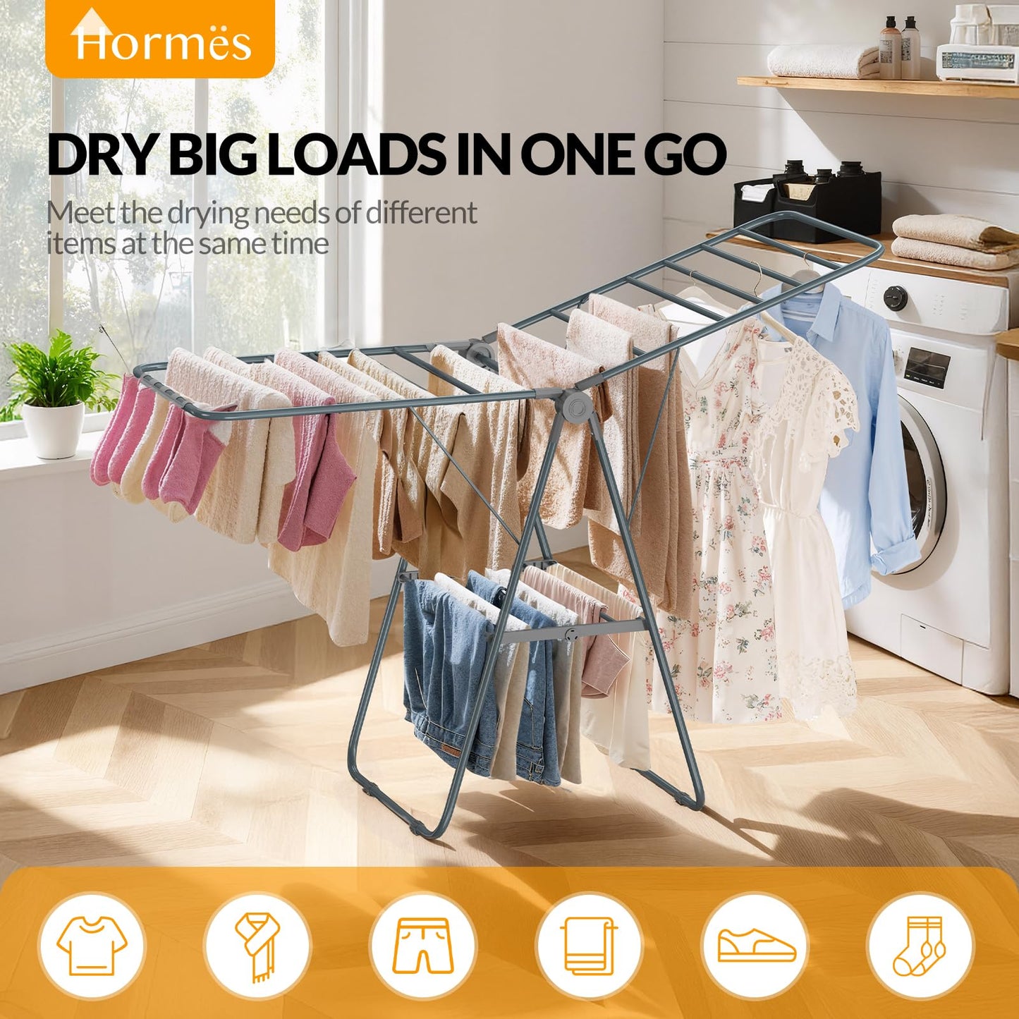 Hormes Foldable Laundry Drying Rack with 2-Tier