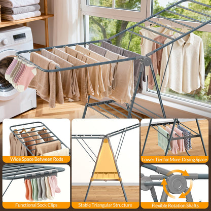 Hormes Foldable Laundry Drying Rack with 2-Tier