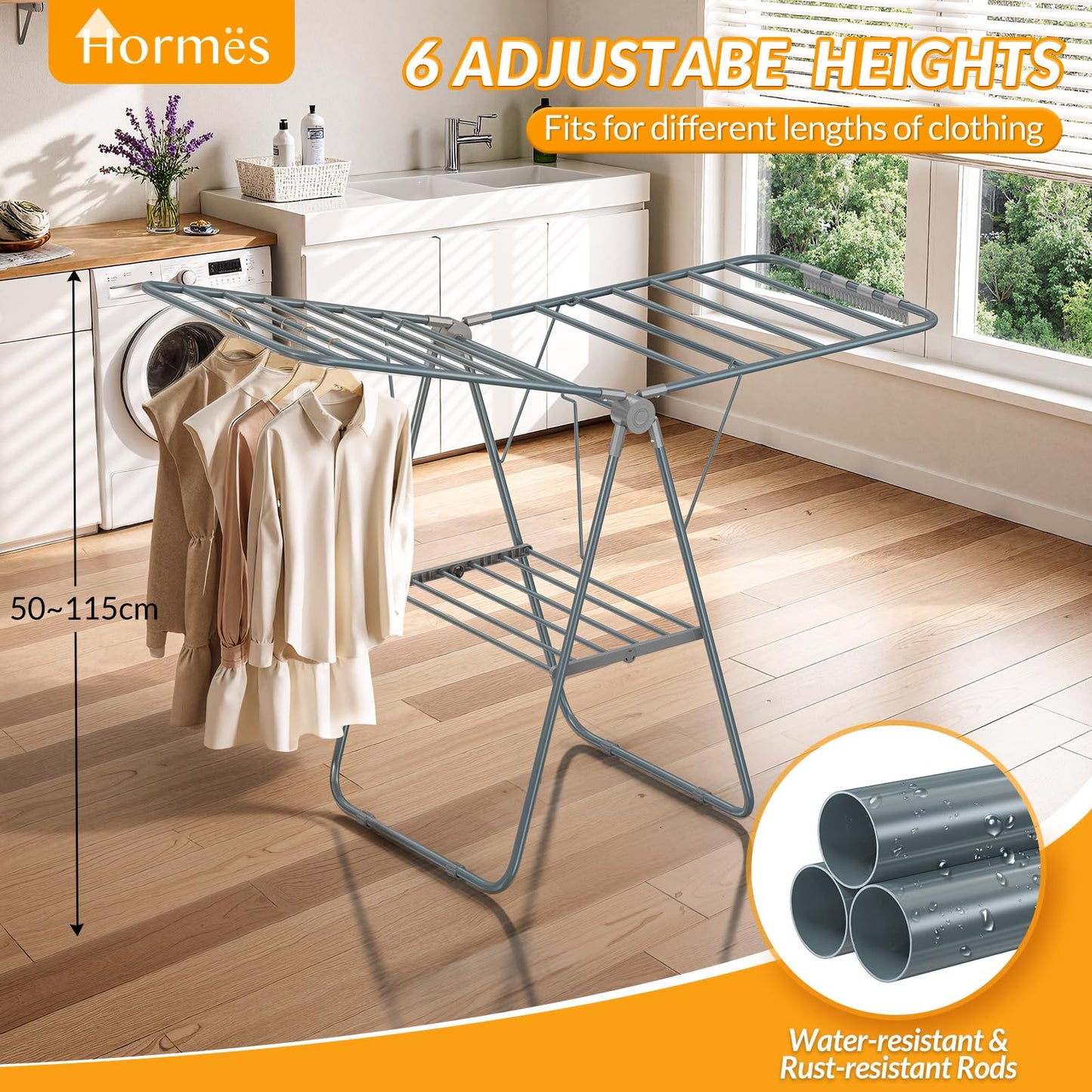 Hormes Foldable Laundry Drying Rack with 2-Tier