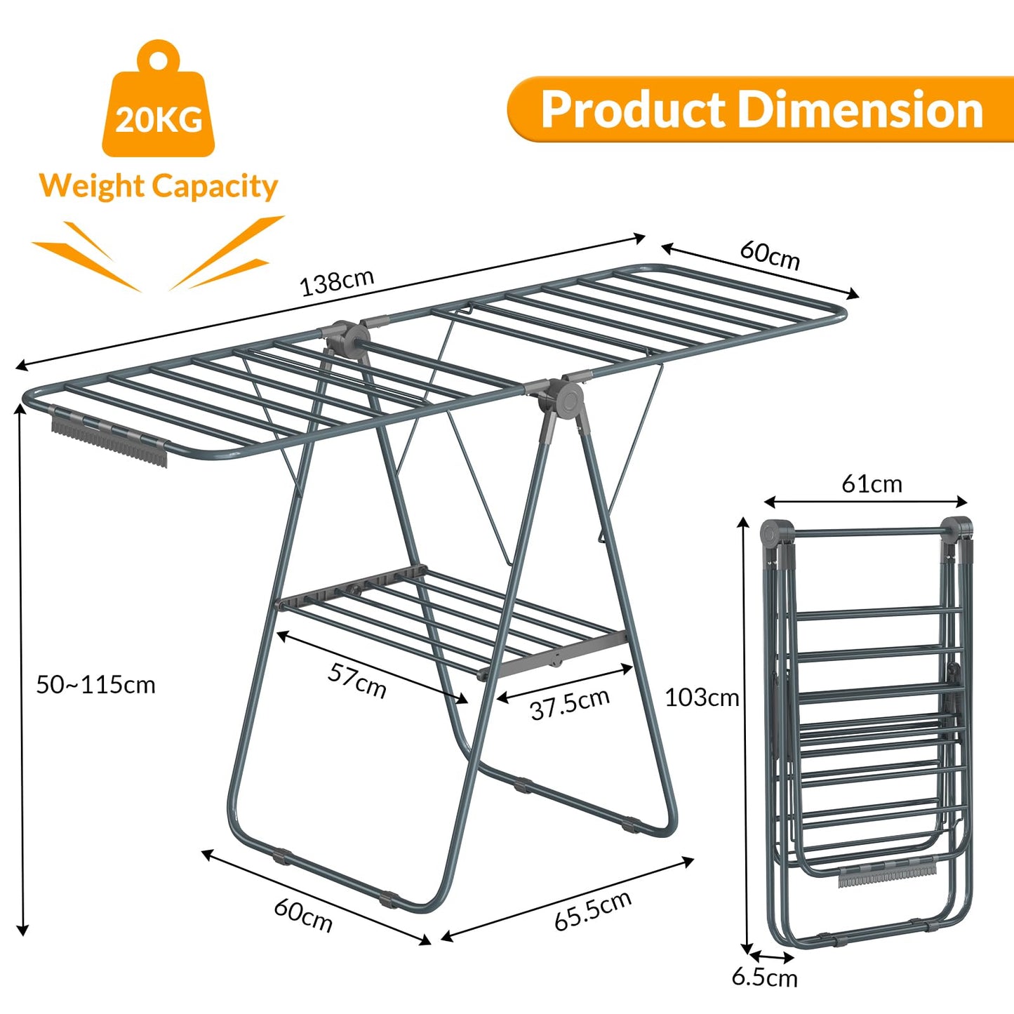 Hormes Foldable Laundry Drying Rack with 2-Tier