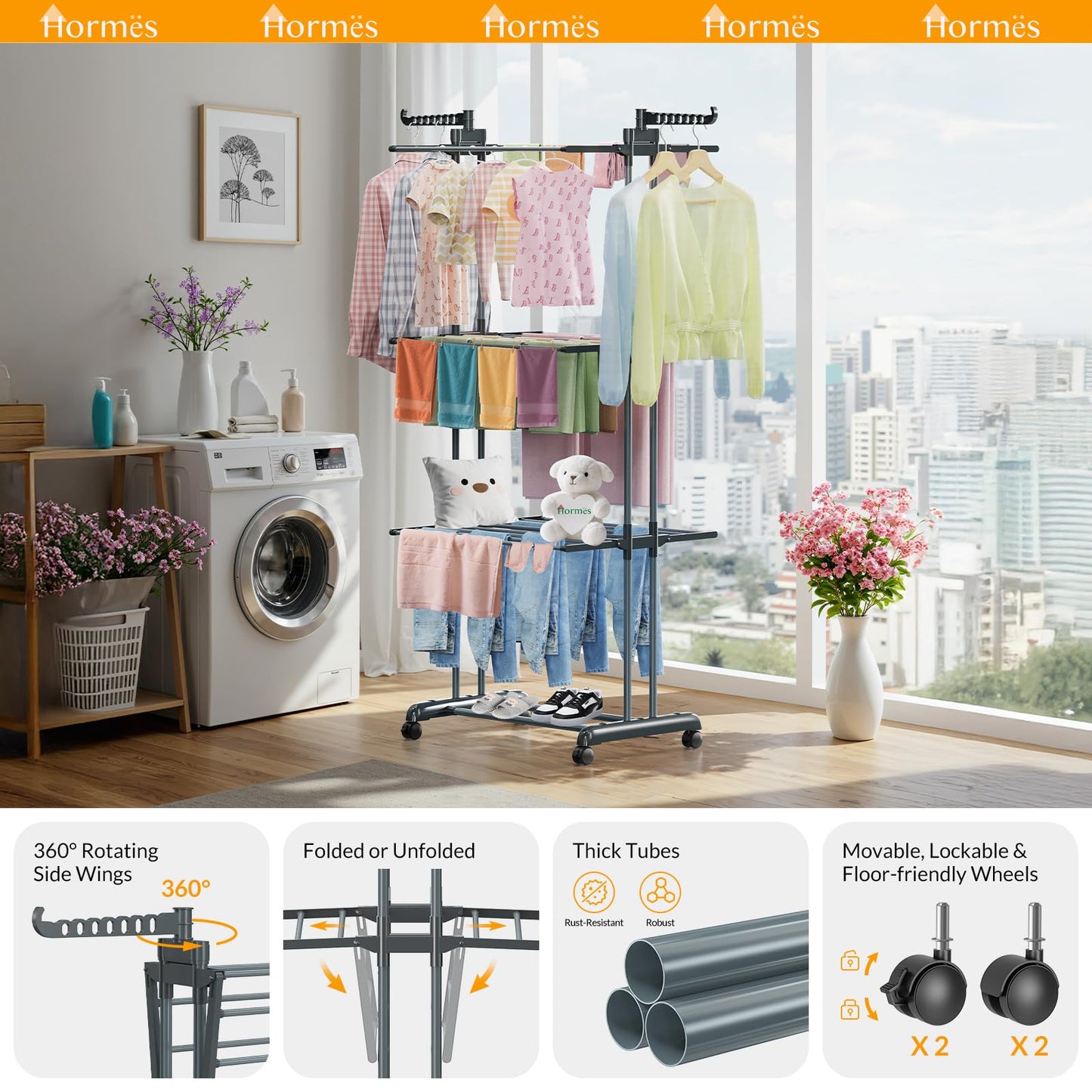 Hormes Foldable 4 Tier Clothes Airer Clothes Drying Rack