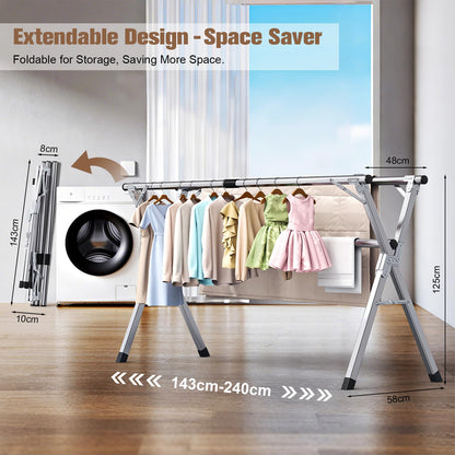 Hormes 2.4M Adjustable Foldable Clothes Drying Rack