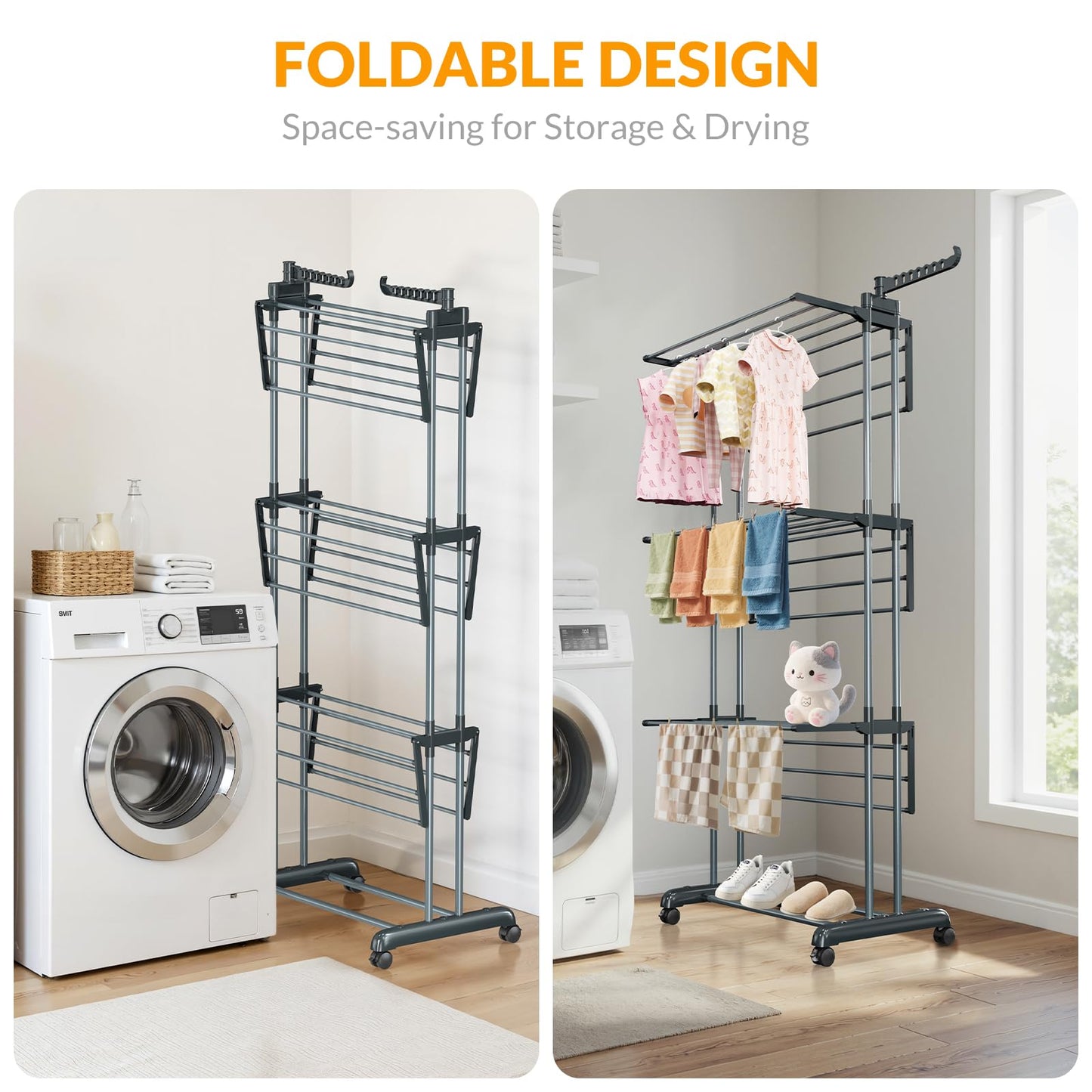 Hormes Foldable 4 Tier Clothes Airer Clothes Drying Rack