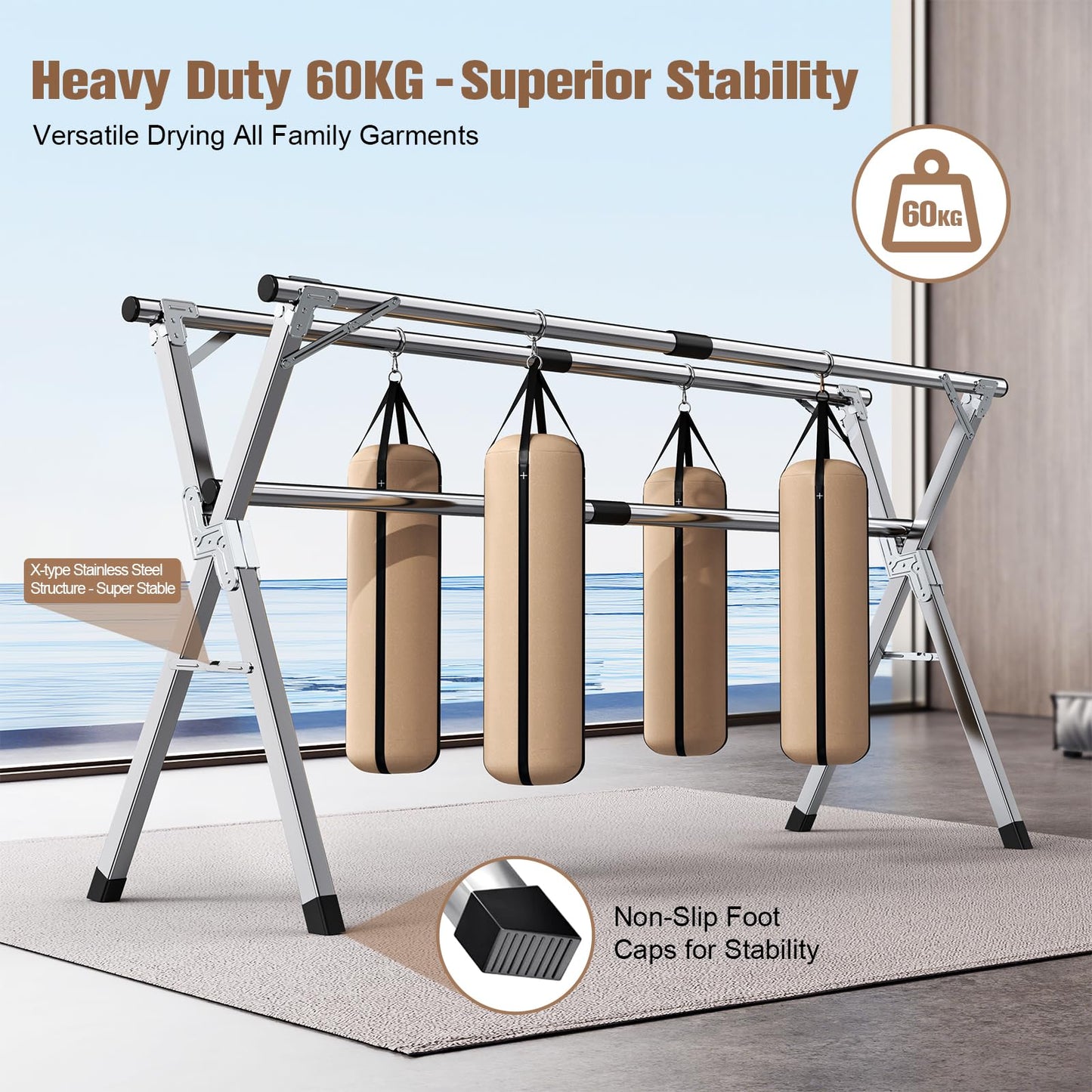Hormes 2.4M Adjustable Foldable Clothes Drying Rack