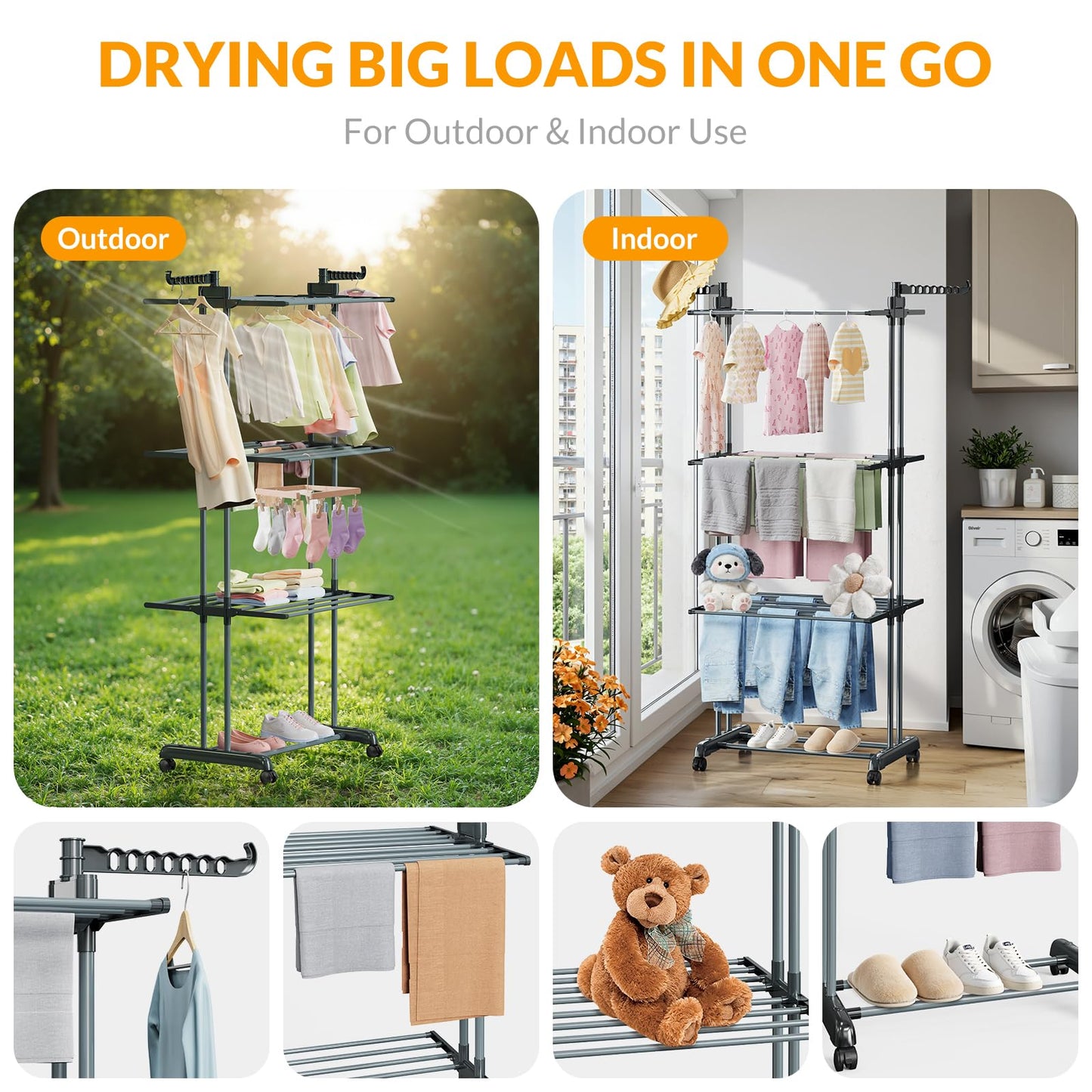 Hormes Foldable 4 Tier Clothes Airer Clothes Drying Rack
