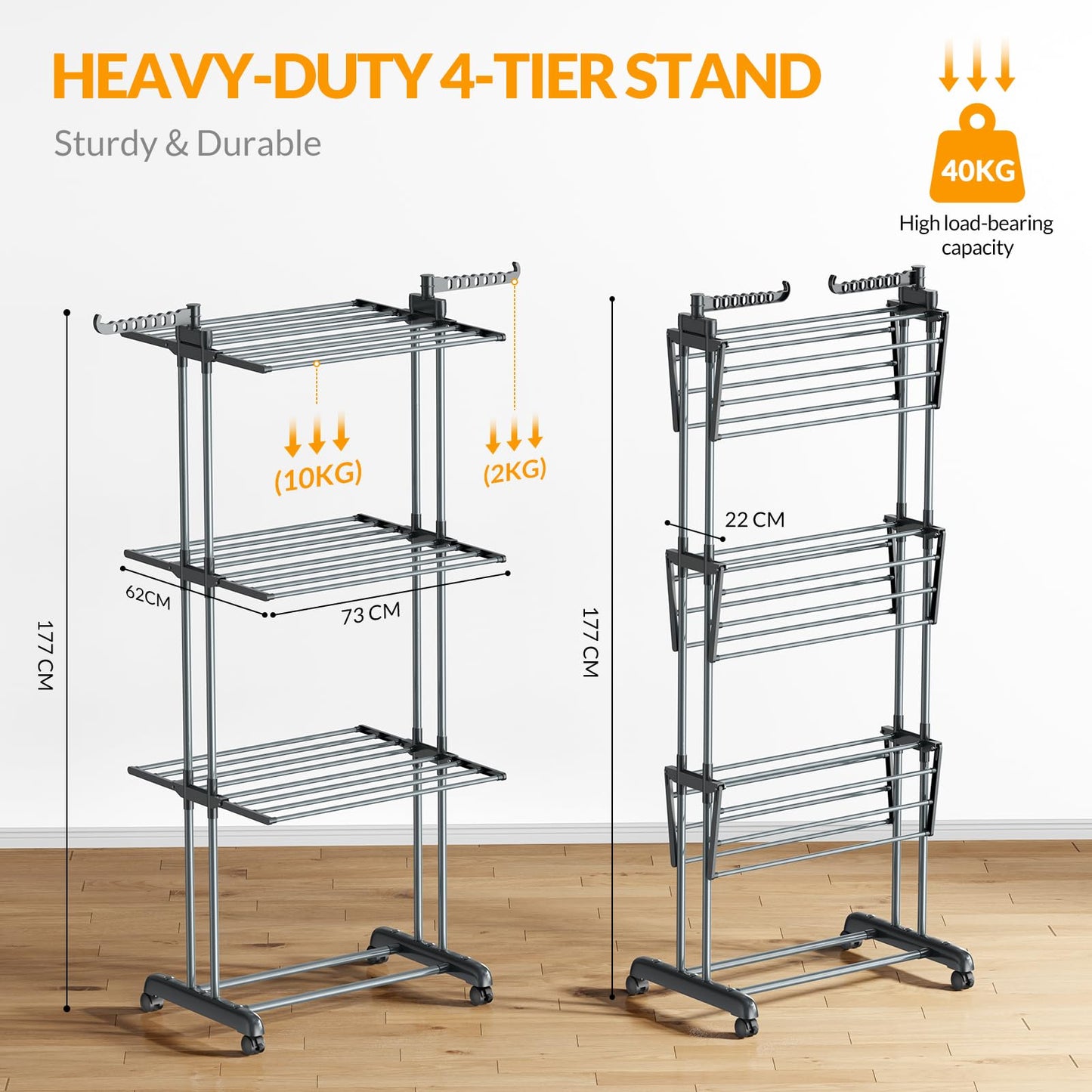Hormes Foldable 4 Tier Clothes Airer Clothes Drying Rack