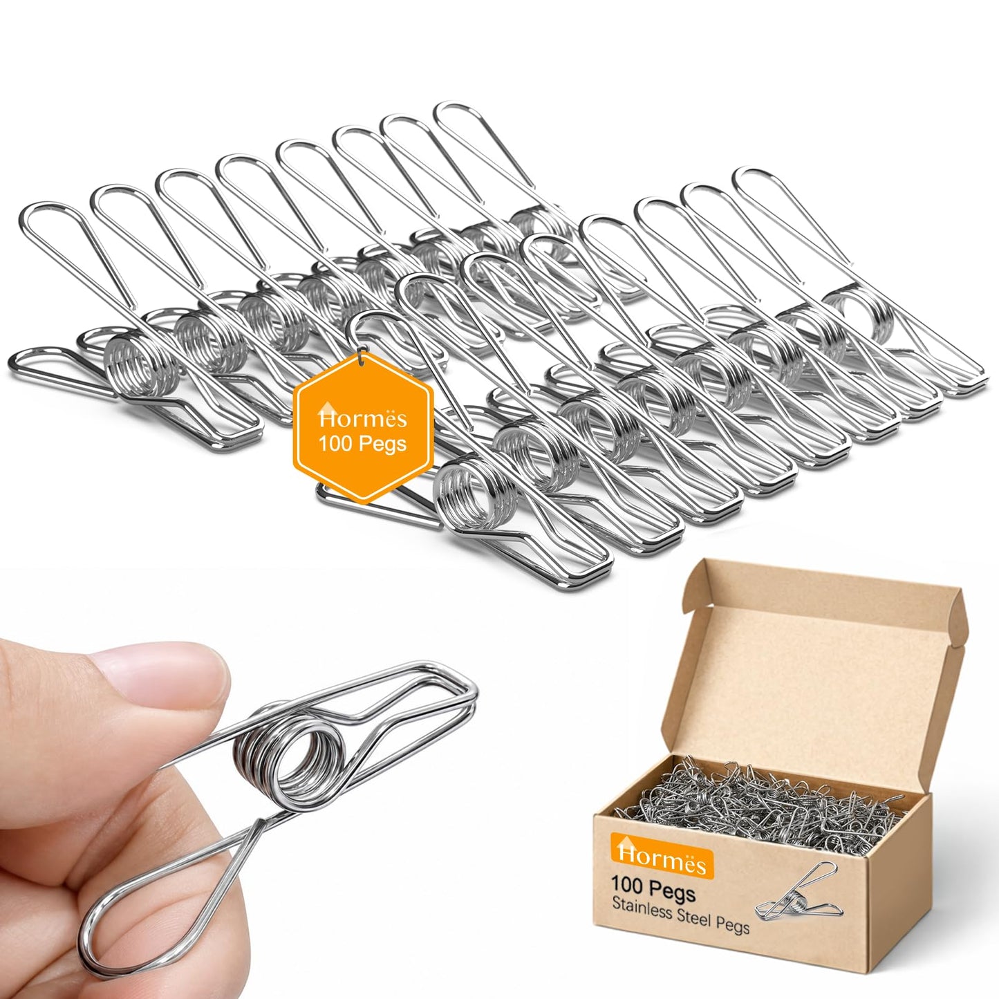Hormes 100 Pack Stainless Steel Pegs for Washing Line