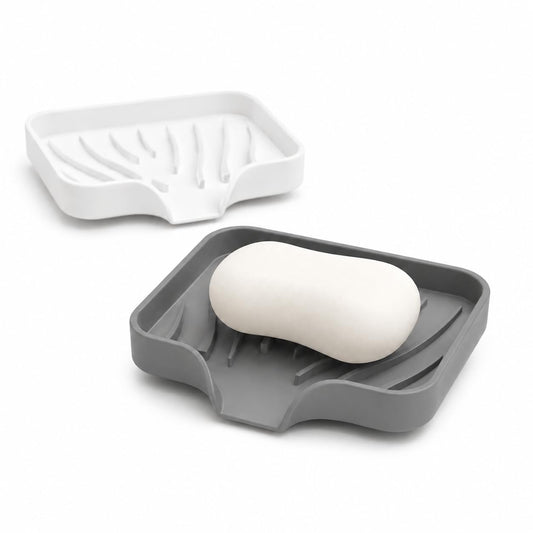 Hormes Silicone Soap Dish, 2 Pack Self Draining Soap Holder with Waterfall Drain Spout