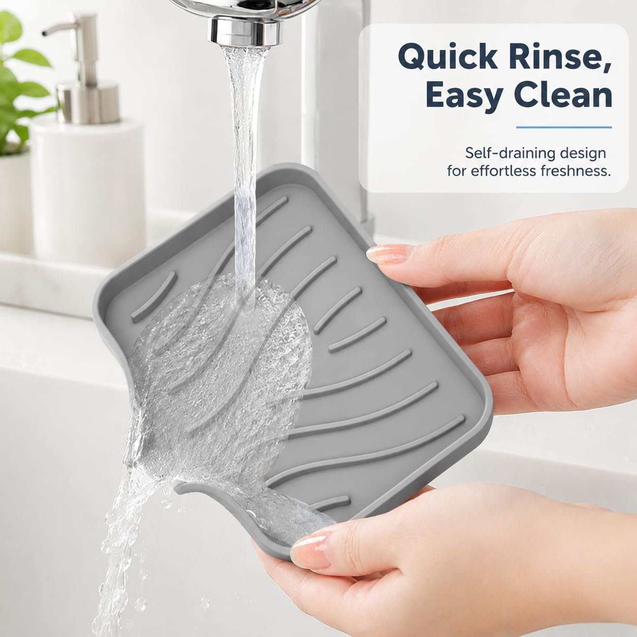 Hormes Silicone Soap Dish, 2 Pack Self Draining Soap Holder with Waterfall Drain Spout