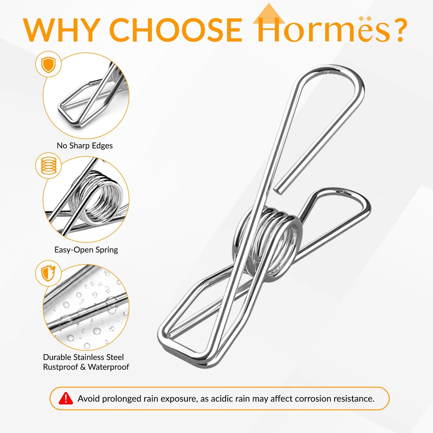 Hormes 100 Pack Stainless Steel Pegs for Washing Line