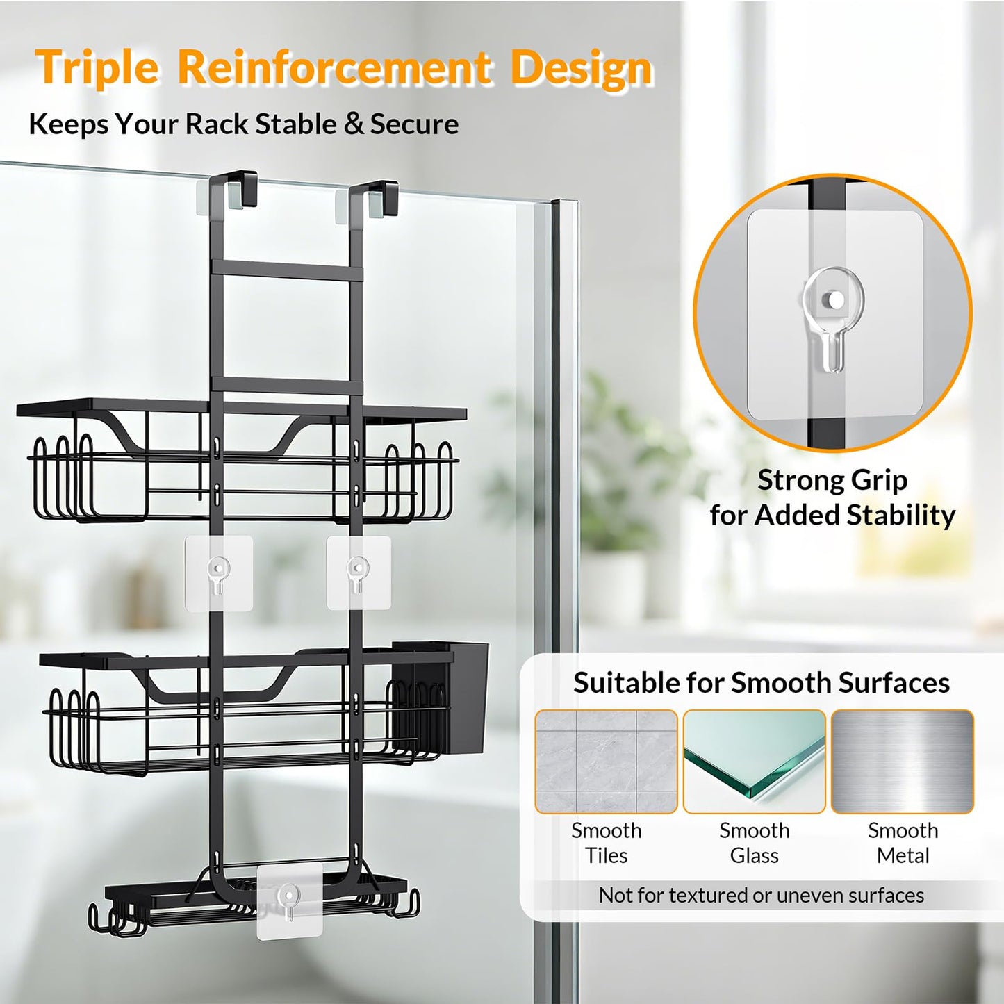 Hormes Shower Caddy Hanging, 3-Tier Shower Shelf Over The Door