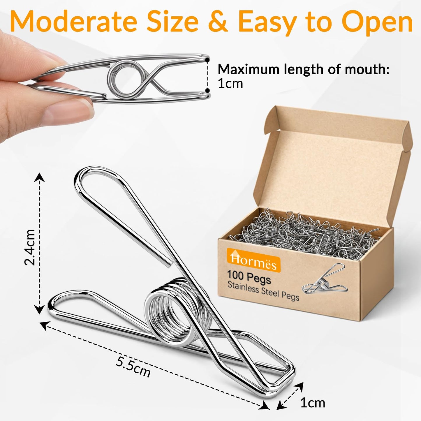 Hormes 100 Pack Stainless Steel Pegs for Washing Line