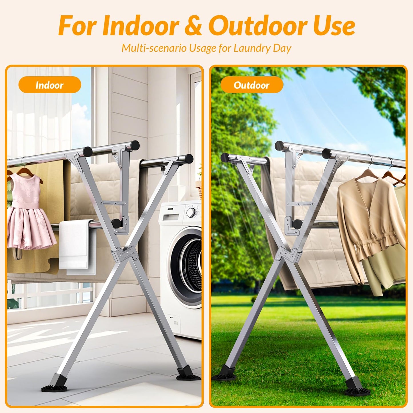 Hormes Clothes Drying Rack, Luxury 2.4M Adjustable Clothes Airer Laundry Drying Rack with 4 Rods