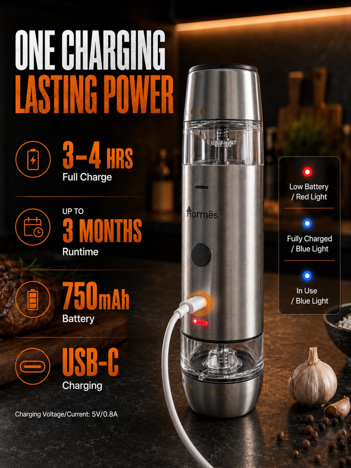 Hormes 2 in 1 Electric Salt and Pepper Grinder Set