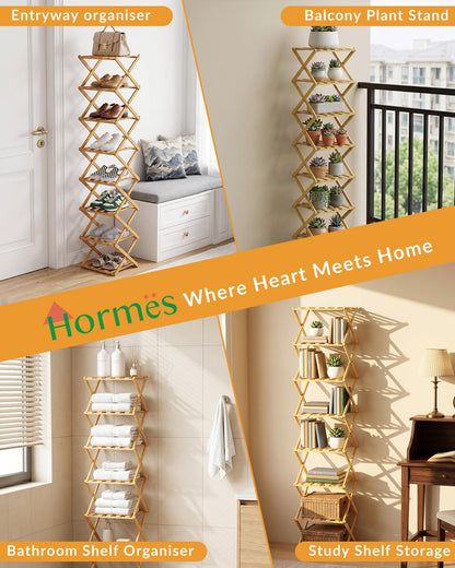 Hormes Foldable Shoe Rack, 8 Tier Bamboo Vertical Shoe Storage Shelf