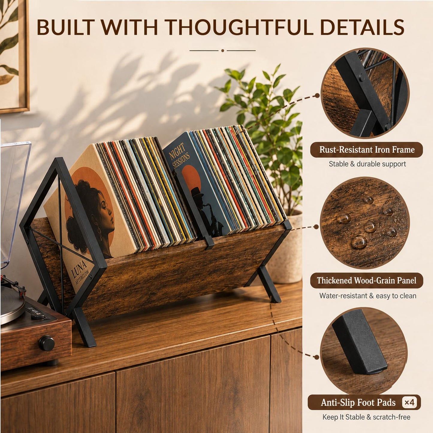 Hormes Vinyl Record Storage Rack, 80–100 LP Record Holder Stand