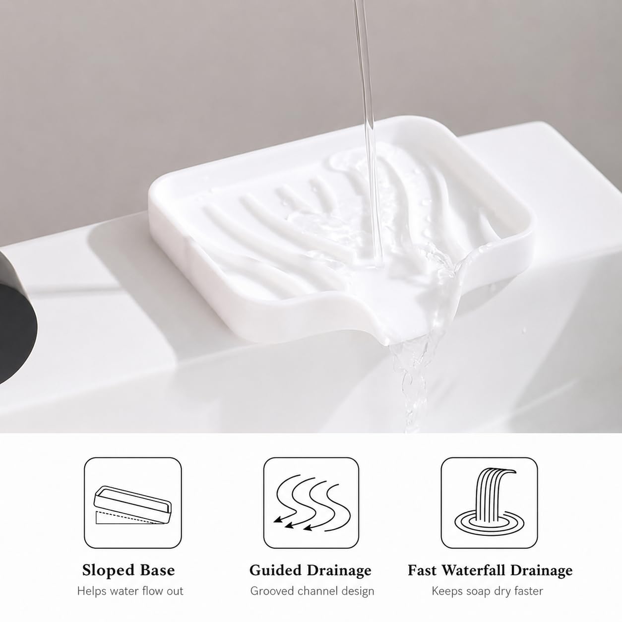 Hormes Silicone Soap Dish, 2 Pack Self Draining Soap Holder with Waterfall Drain Spout