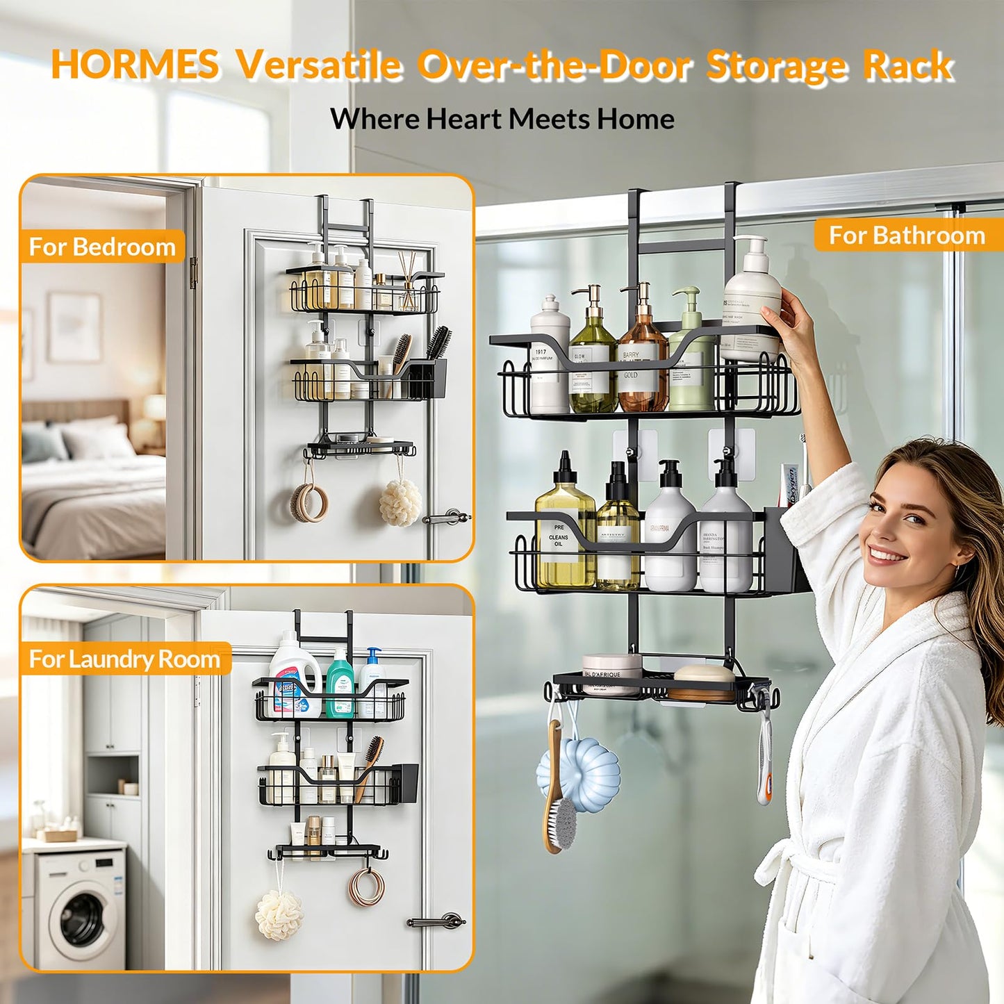 Hormes Shower Caddy Hanging, 3-Tier Shower Shelf Over The Door