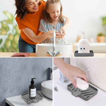 Hormes Silicone Soap Dish, 2 Pack Self Draining Soap Holder with Waterfall Drain Spout