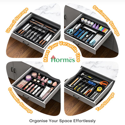 Hormes Cutlery Drawer Organiser, Expandable Kitchen Drawer Organiser with 6–9 Adjustable Compartments