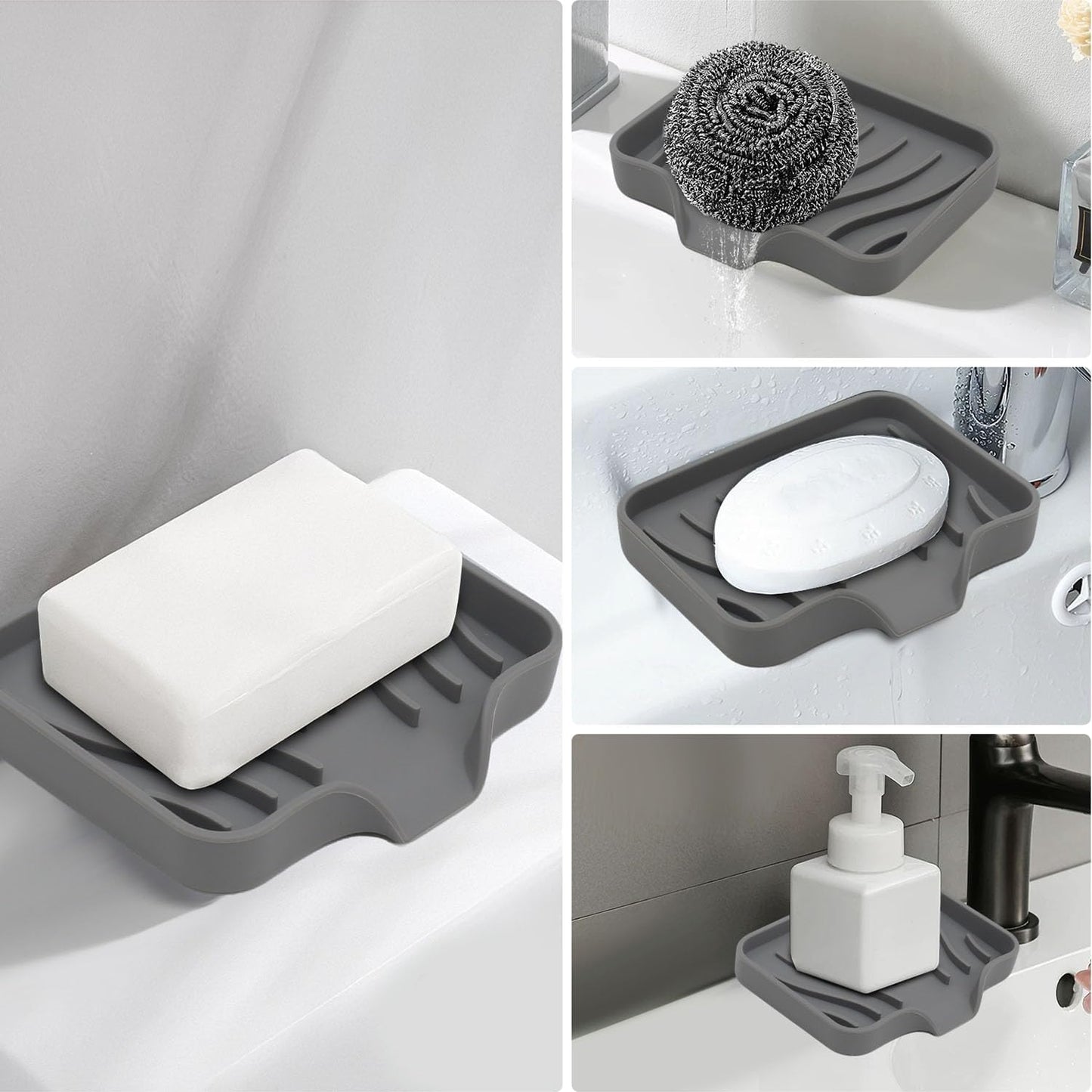 Hormes Silicone Soap Dish, 2 Pack Self Draining Soap Holder with Waterfall Drain Spout
